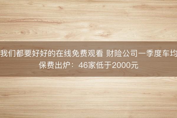 我们都要好好的在线免费观看 财险公司一季度车均保费出炉:46家低于2000元