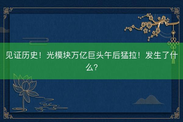 见证历史！光模块万亿巨头午后猛拉！发生了什么？