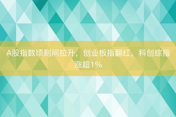 A股指数顷刻间拉升，创业板指翻红，科创综指涨超1%