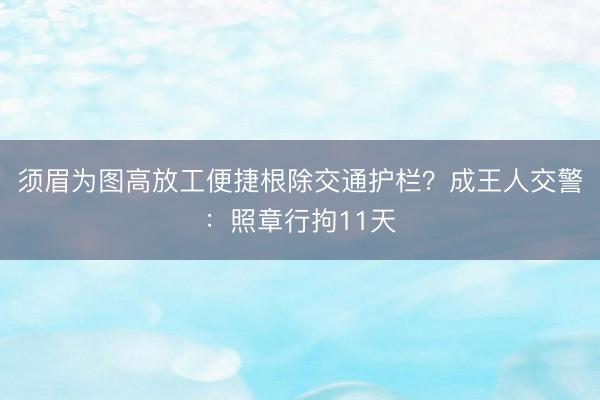 须眉为图高放工便捷根除交通护栏？成王人交警：照章行拘11天
