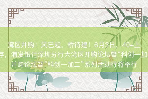 湾区并购：风已起，桥待建！6月3日，40+上市公司、创投契构积存，浦发银行深圳分行大湾区并购论坛暨“科创一加二”系列活动行将举行