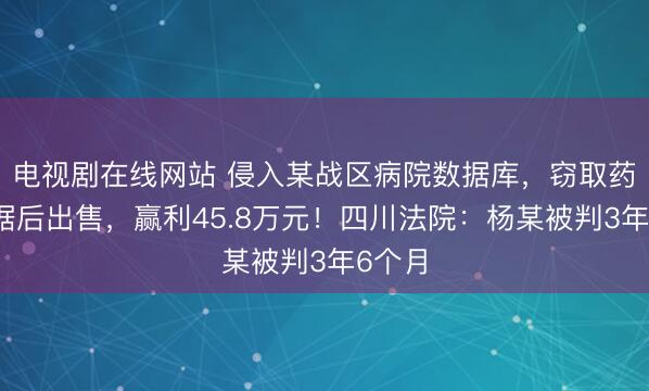 电视剧在线网站 侵入某战区病院数据库，窃取药品数据后出售，赢利45.8万元！四川法院：杨某被判3年6个月