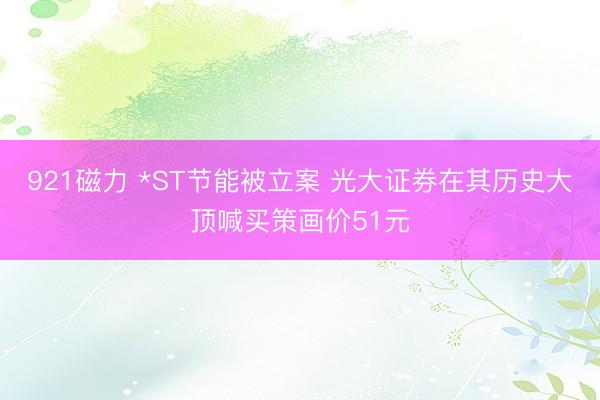 921磁力 *ST节能被立案 光大证券在其历史大顶喊买策画价51元